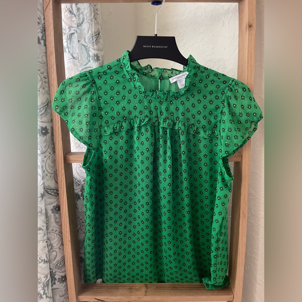 Carolina Belle Green Blouse with Black Pattern